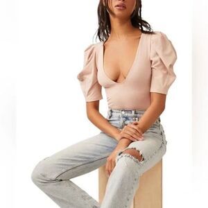 NEW Free People Va Va Voop Puffed Sleeve Bodysuit size S